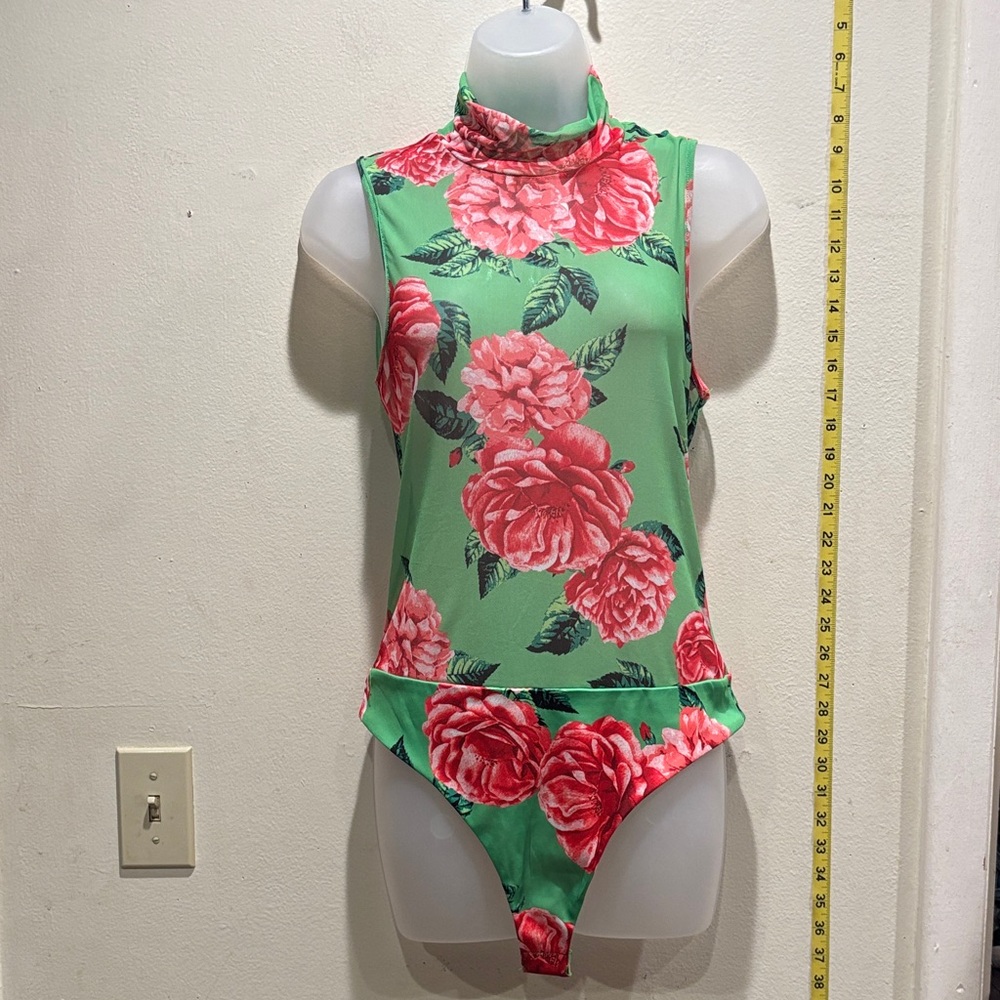 AFRM Vibrant Green and Red Floral Bodysuit